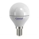 Лампа светодиодная E14-6500 7Вт шар G45 холодный свет General 640800