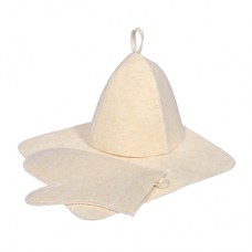 Набор для сауны белый (3 пред.: шапка, коврик, рукавица) 42013